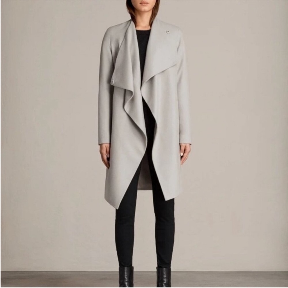 All Saints “Ora Coat” Taupe Wool Women's Drape Coat Size 00